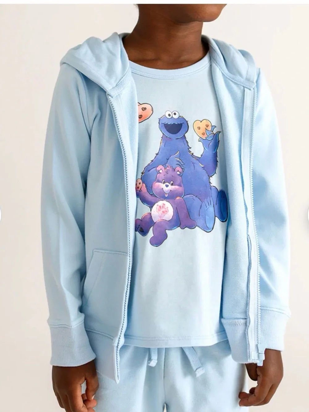 Posh Peanut Light Blue Hoodie with Sesame Street Cookie Monster care bear